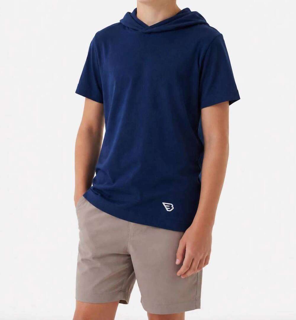 NEW BURLEBO short sleeve performance hoodie in navy